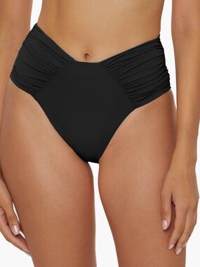 Becca High Cut Bikini Bottoms Ruched Black Size M NWOT